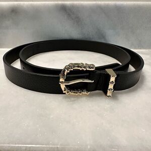 Forever 21 Vegan Leather Gold-tone Twisted Buckle Adjustable Belt Black 2X